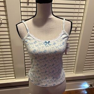Breakfast in Bed Blue and White Lace Camisole size L